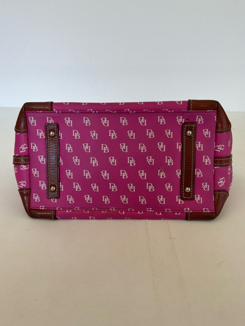 Dooney & Bourke Pink DB Monogram Satchel Top Handle Handbag Purse Leather Trim - Picture 6 of 14